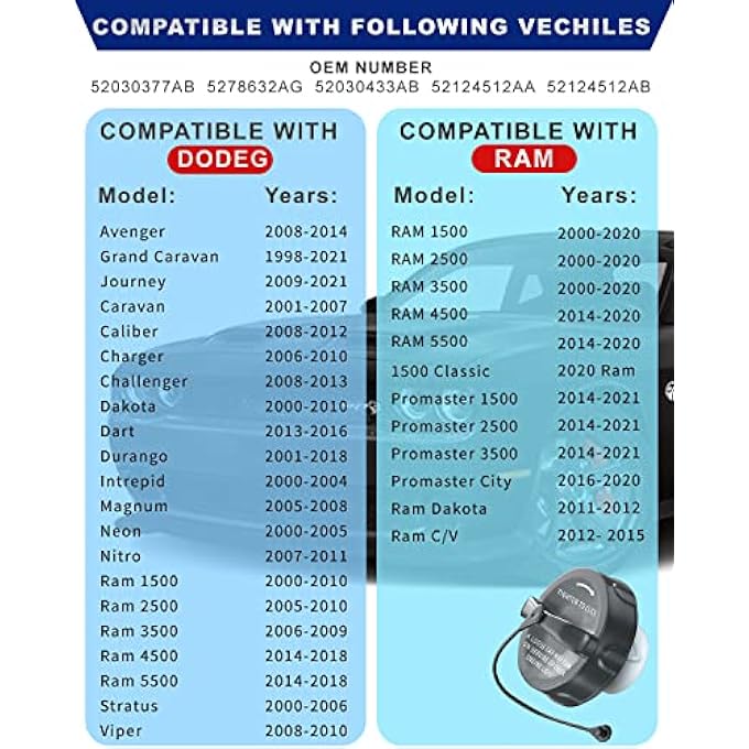 rayihni bestune Gas Cap Fuel Cap For Jeep Wrangler JK Wrangler TJ Liberty Cherokee Compass CommanderGrand Cherokee  Dodge Ram 1500 Journey Dakota Dart Durango Caravan  Chrysler - Image 3