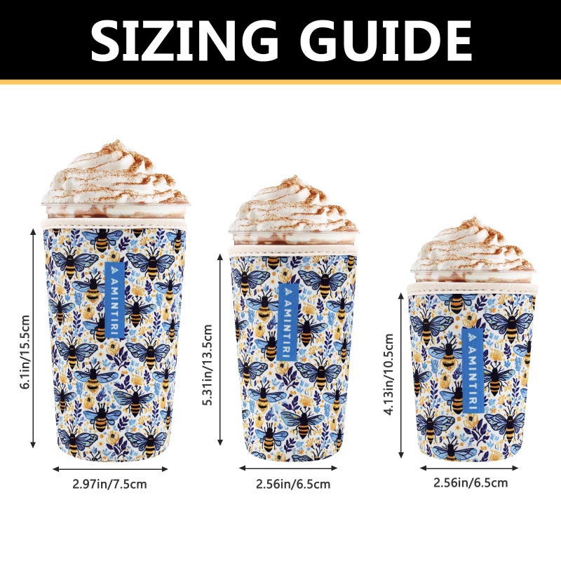 Amintiri 3 Pack Reusable Sleeve For Iced Coffee Cup  Coffee Neoprene Sleeve For Iced&Hot Drinks  Coffee Sleeve Compatible With Starbucks  Dunkin Coffee Cup. (Bee World) - Image 3