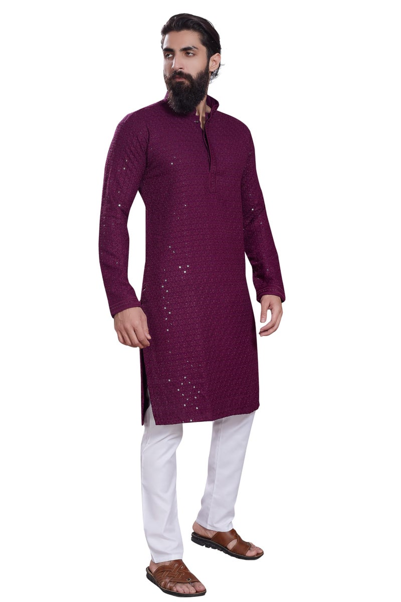 DIVISIVE Men's Sequince Embroidered Cotton Blend Only Slim Fit Kurta (DKRT226_M_Burgundy) - Image 3