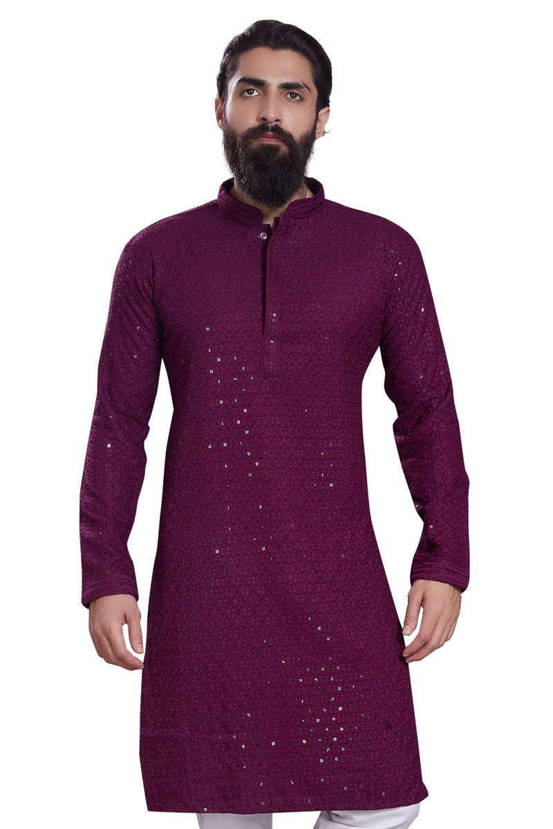 DIVISIVE Men's Sequince Embroidered Cotton Blend Only Slim Fit Kurta (DKRT226_M_Burgundy) - Image 1