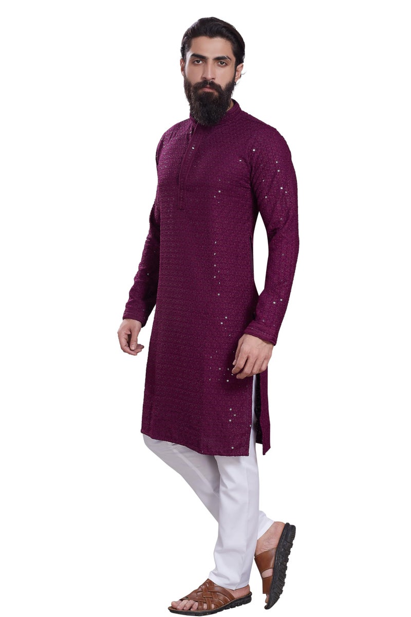 DIVISIVE Men's Sequince Embroidered Cotton Blend Only Slim Fit Kurta (DKRT226_M_Burgundy) - Image 4