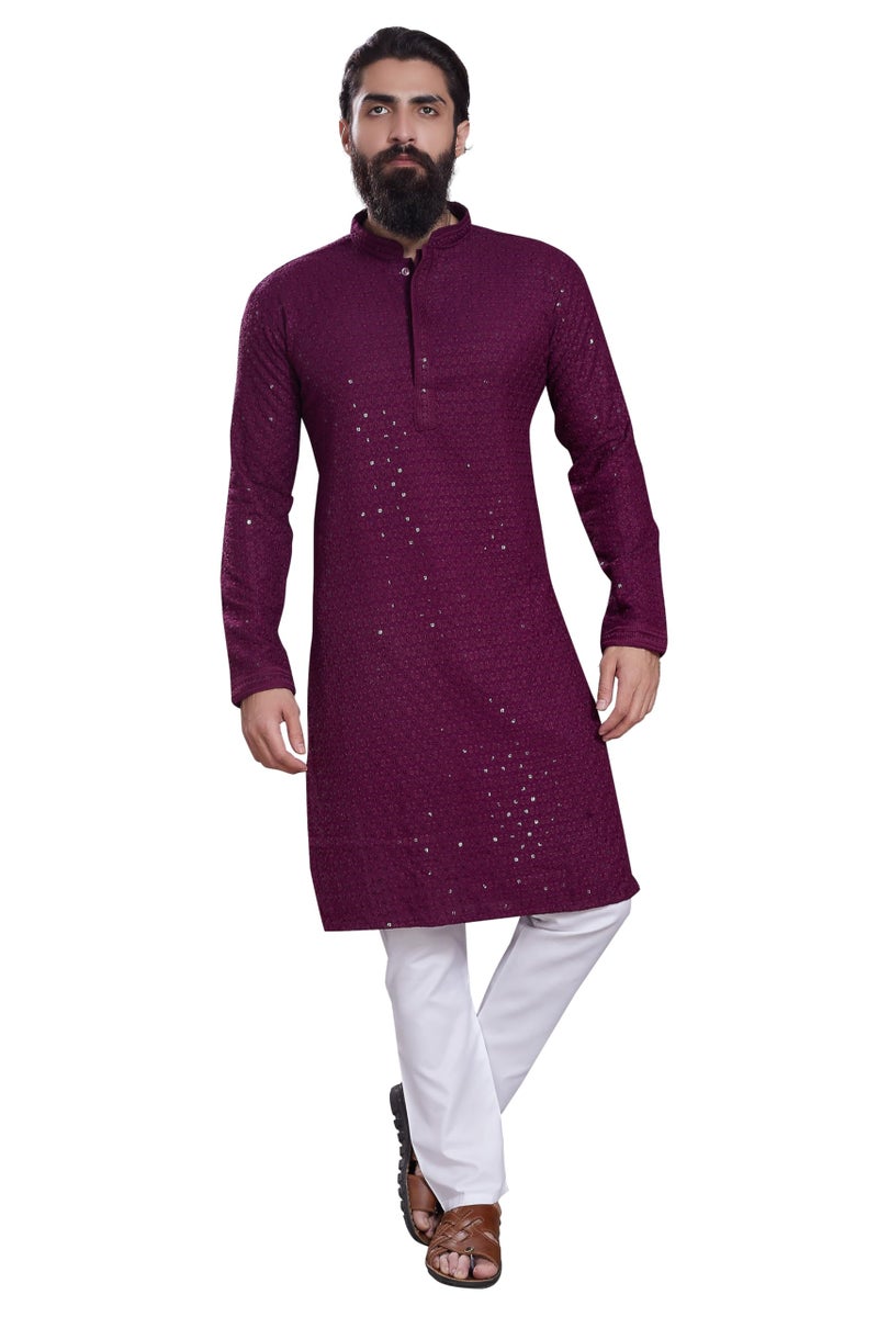 DIVISIVE Men's Sequince Embroidered Cotton Blend Only Slim Fit Kurta (DKRT226_M_Burgundy) - Image 2