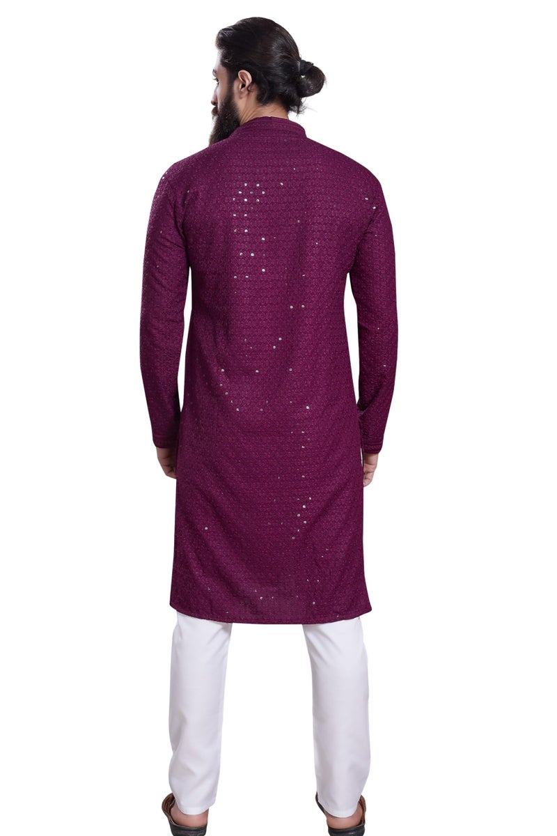 DIVISIVE Men's Sequince Embroidered Cotton Blend Only Slim Fit Kurta (DKRT226_M_Burgundy) - Image 5
