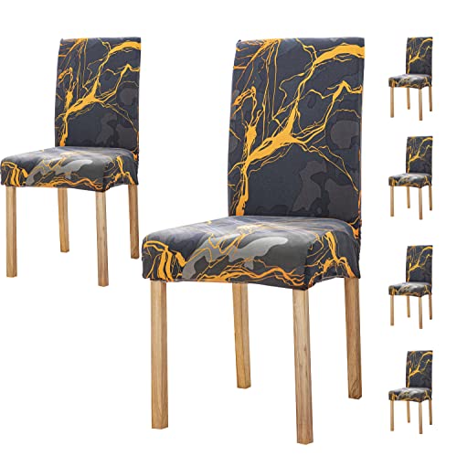 House of Quirk Elastic Chair Cover Stretch Removable Washable Short Dining Chair Cover Protector Seat Slipcover (Pack 6, Dark Sunrise), Polyester - Image 1