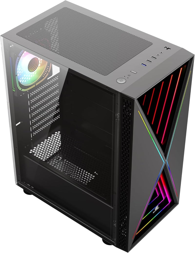 جاميرتيك حالة الكمبيوتر GamerTek Vega Mid Tower ATX – لوحة أمامية بتقنية Infinity RGB، تصميم يوفر تدفق هواء عالي، يشمل مروحة ARGB واحدة – اللون أسود - Image 5