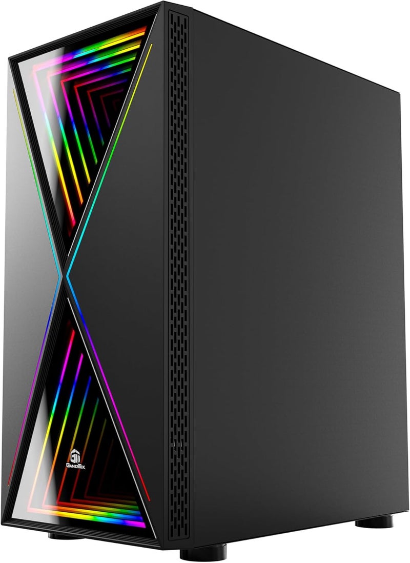 جاميرتيك حالة الكمبيوتر GamerTek Vega Mid Tower ATX – لوحة أمامية بتقنية Infinity RGB، تصميم يوفر تدفق هواء عالي، يشمل مروحة ARGB واحدة – اللون أسود - Image 3