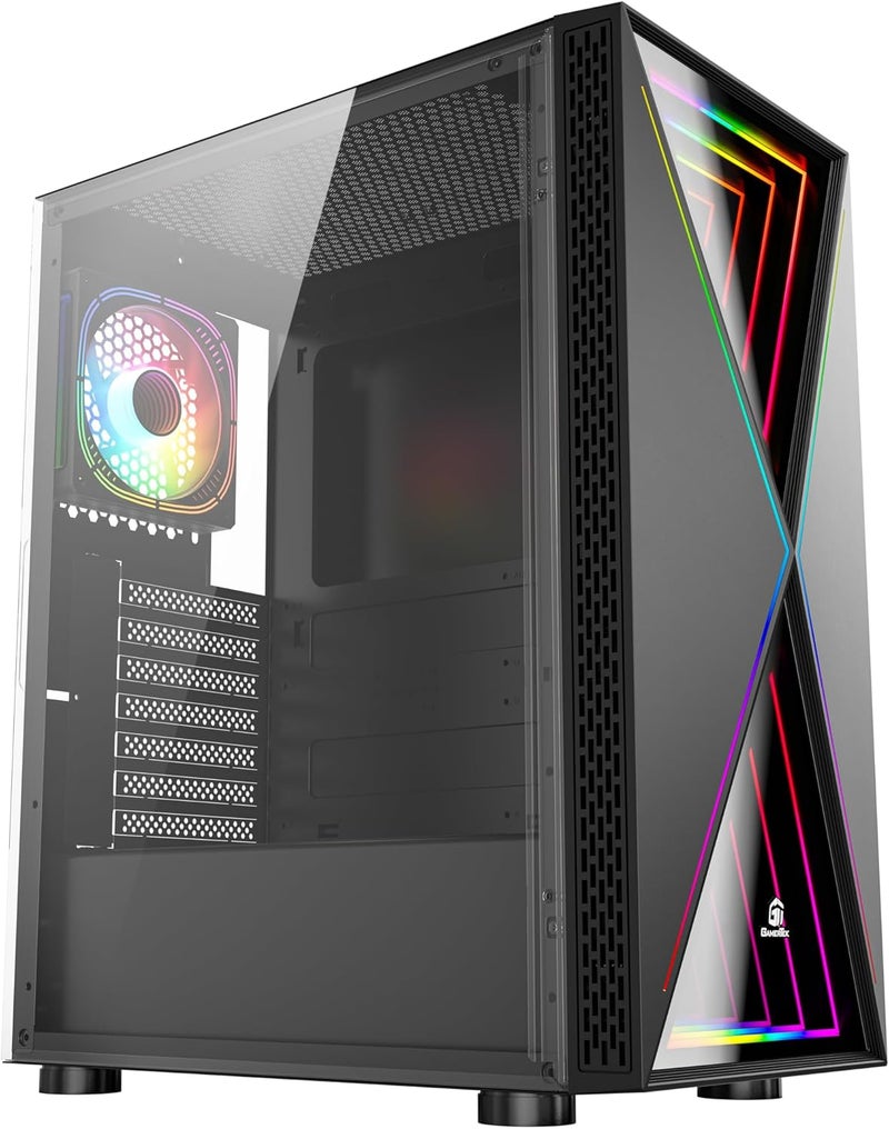 جاميرتيك حالة الكمبيوتر GamerTek Vega Mid Tower ATX – لوحة أمامية بتقنية Infinity RGB، تصميم يوفر تدفق هواء عالي، يشمل مروحة ARGB واحدة – اللون أسود - Image 1