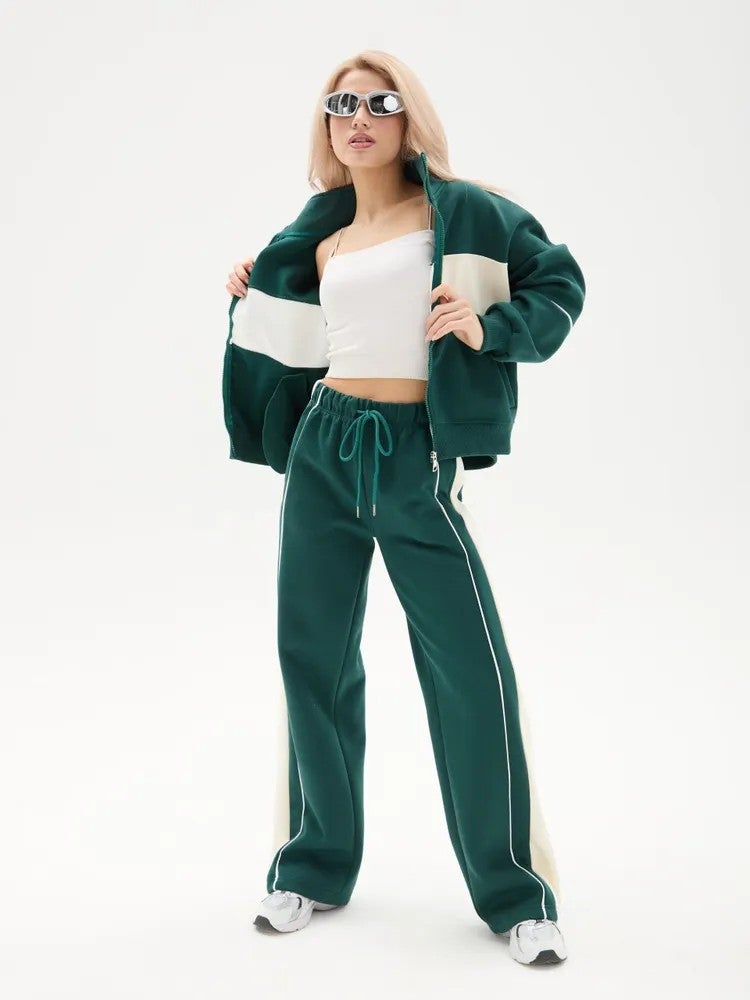 2025 Europe and the United States OZON fall/winter women''s new zipper clip edge color matching casual sweater pants suit women - Image 1