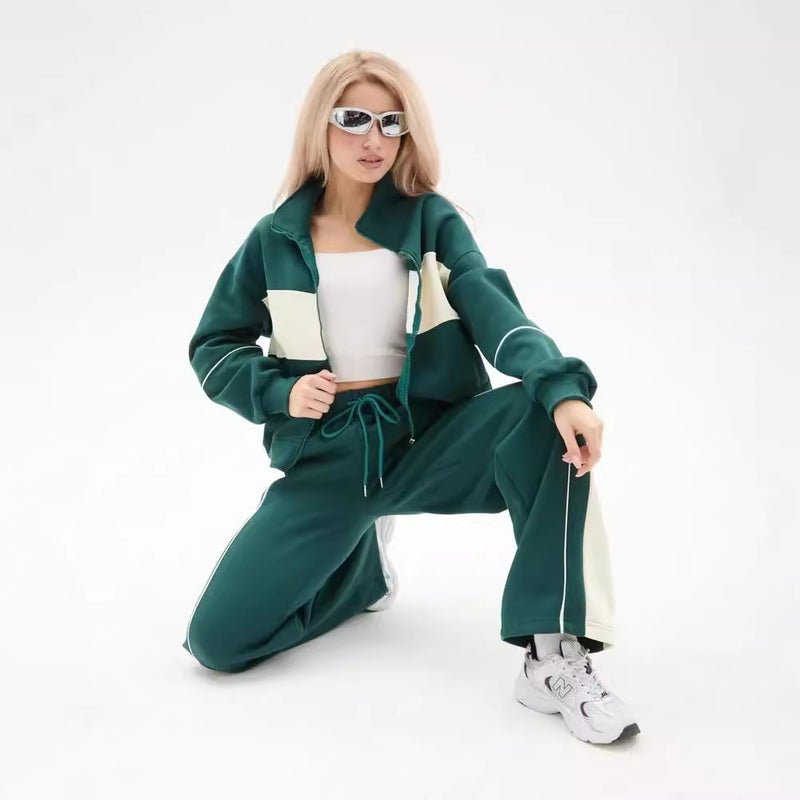 2025 Europe and the United States OZON fall/winter women''s new zipper clip edge color matching casual sweater pants suit women - Image 3