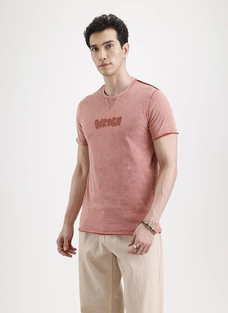 روجن Washed Placement Printed T-Shirt   |  Rust