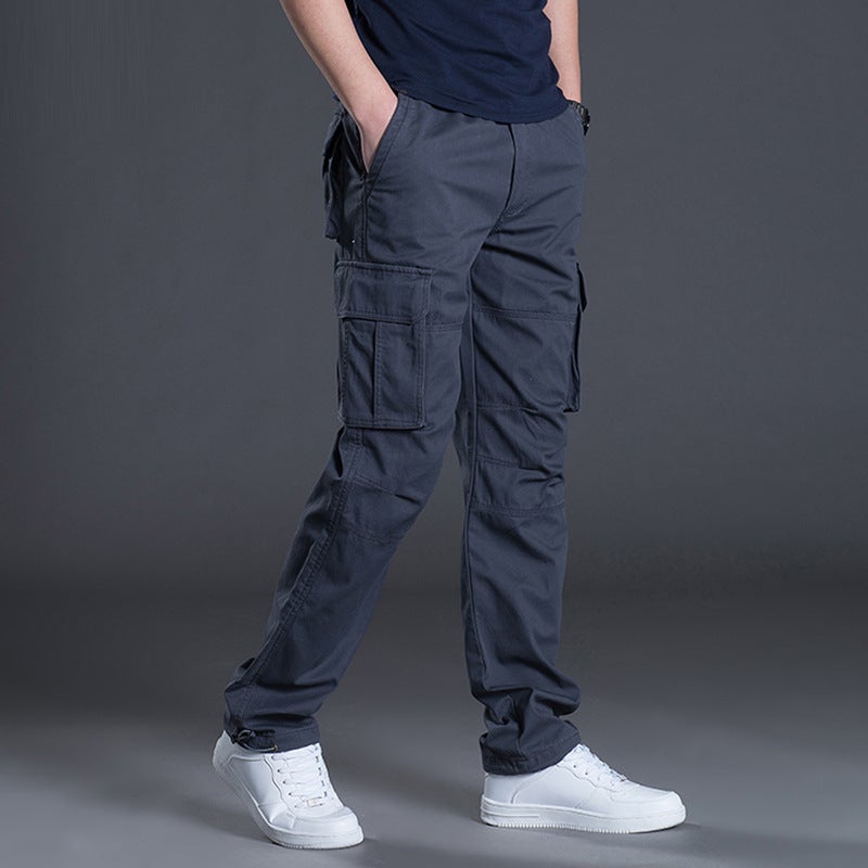 Generic Spring and Autumn Cotton Casual Pants Mens Loose Work Pants Straight Multi-Pocket Workwear Pants Mens Pants Outdoor Sports Pants Black - Image 2