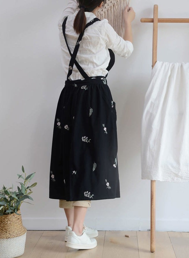 FADUOFA Japanese Cotton Linen Cross Back Apron for Women with Pockets,Fashion Pinafore Dress with Waist Ties - Image 3