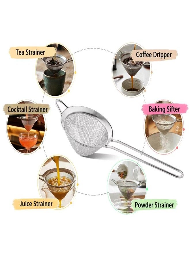 OLULU 9 Pack Fine Mesh Strainer, OLULU Stainless Steel Cocktail Strainer Set with Handle for Tea, Coffee, Juice – Dishwasher Safe - Image 4