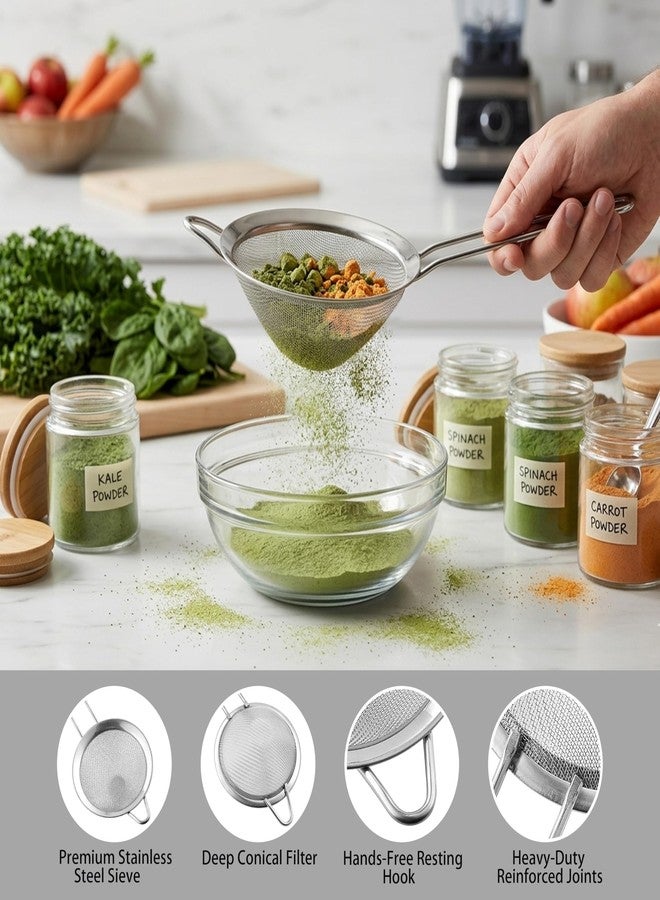 OLULU 9 Pack Fine Mesh Strainer, OLULU Stainless Steel Cocktail Strainer Set with Handle for Tea, Coffee, Juice – Dishwasher Safe - Image 3