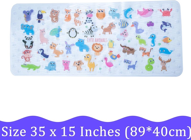 BEEHOMEE Bath Mats for Tub Kids,Baby Toddler - Large Cartoon Non-Slip Bathroom Bathtub Anti-Slip Shower Mats for Floor 35x15,Machine Washable XL Size Bathroom Mats (Zoo) - Image 5