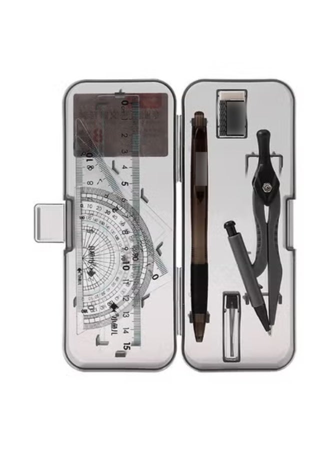 Math Geometry Kit Sets 10 Piece Student Supplies with Shatterproof Storage Box, Includes Rulers, Protractor, Compass, Eraser, Pencil Sharpener, Lead Refills, Pencil, for Drafting and Drawings