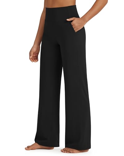 G4Free Wide Leg Pants Woman Loose Yoga Pants with Pockets Soft Comfy Casual Trousers Stretch Sweatpants (Black,L,29") - Image 1