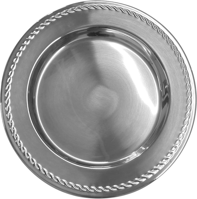 Brightalk 13-Inch Stainless Steel Twist Pattern Charger Plates, 6 Pcs Silver Dinner Plate Chargers, Round Server Ware Charger Plate - Image 1