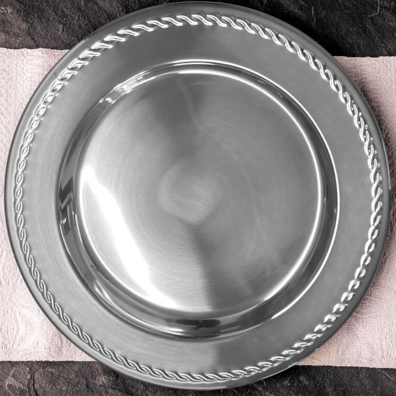 Brightalk 13-Inch Stainless Steel Twist Pattern Charger Plates, 6 Pcs Silver Dinner Plate Chargers, Round Server Ware Charger Plate - Image 3