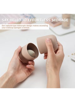 BEZOX Makeup Sponge Holder, Silicone Beauty Sponge Case With Double-Sided Vent Design For Quick Drying, Compact Travel Essentials Make Up Puff Blender Container - Khaki  - Image 3