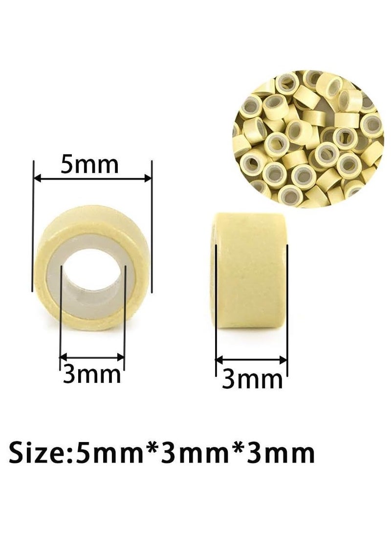 إستيل سيليكون مبطنة حلقات صغيرة وصلات خرز وصلات شعر ملحقات 5.0x3.0x3.0 مم خرز شعر أشقر - Image 4