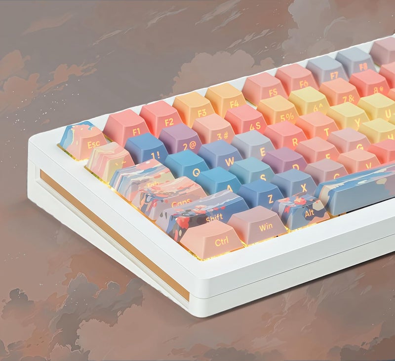 dagaladoo أغطية مفاتيح PBT بنسبة 60% و75% من ، أغطية مفاتيح مخصصة شفافة، أغطية مفاتيح مزدوجة الطلقة، 130 مفتاحًا بملف Cherry مطبوعة بالصبغ للوحات المفاتيح الميكانيكية (أزرق/برتقالي/وردي، أغطية مفاتيح فقط) - Image 5