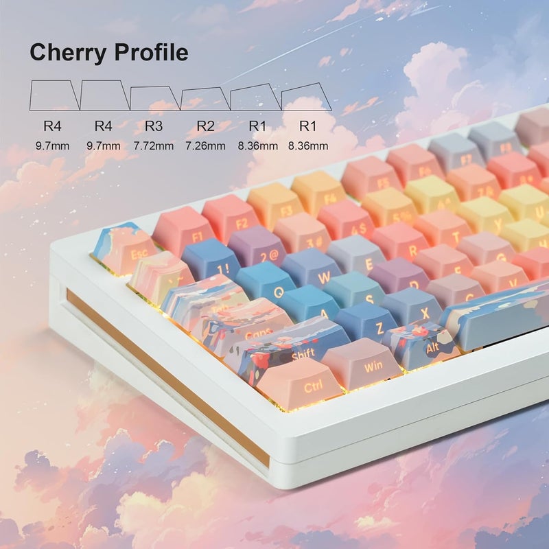 dagaladoo أغطية مفاتيح PBT بنسبة 60% و75% من ، أغطية مفاتيح مخصصة شفافة، أغطية مفاتيح مزدوجة الطلقة، 130 مفتاحًا بملف Cherry مطبوعة بالصبغ للوحات المفاتيح الميكانيكية (أزرق/برتقالي/وردي، أغطية مفاتيح فقط) - Image 2