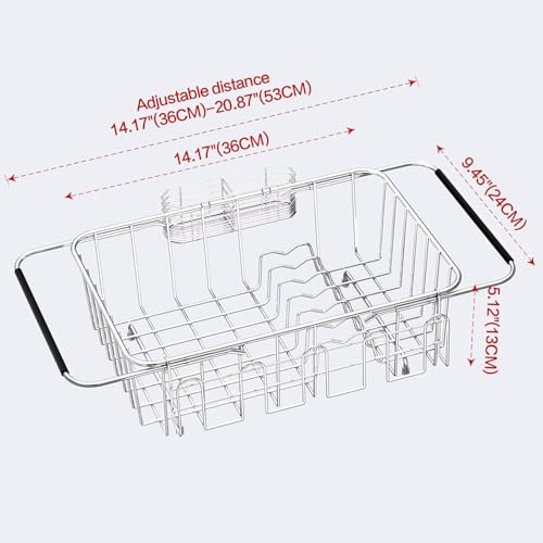 Fanbsy Small Dish Drying Rack in Sink, Extendable Stainless Steel Dish Drainers for Kitchen Counter, Anti-Rust Dish Dryer Rack with Utensil & Cup Holders, for Inside Sink, Over The Sink(for 1-2 People) - Image 2