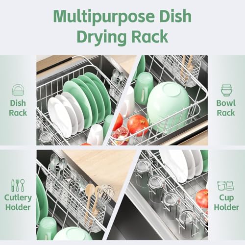 Fanbsy Small Dish Drying Rack in Sink, Extendable Stainless Steel Dish Drainers for Kitchen Counter, Anti-Rust Dish Dryer Rack with Utensil & Cup Holders, for Inside Sink, Over The Sink(for 1-2 People) - Image 4