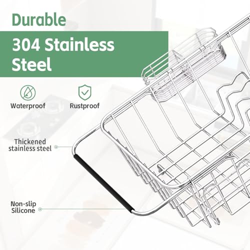 Fanbsy Small Dish Drying Rack in Sink, Extendable Stainless Steel Dish Drainers for Kitchen Counter, Anti-Rust Dish Dryer Rack with Utensil & Cup Holders, for Inside Sink, Over The Sink(for 1-2 People) - Image 5