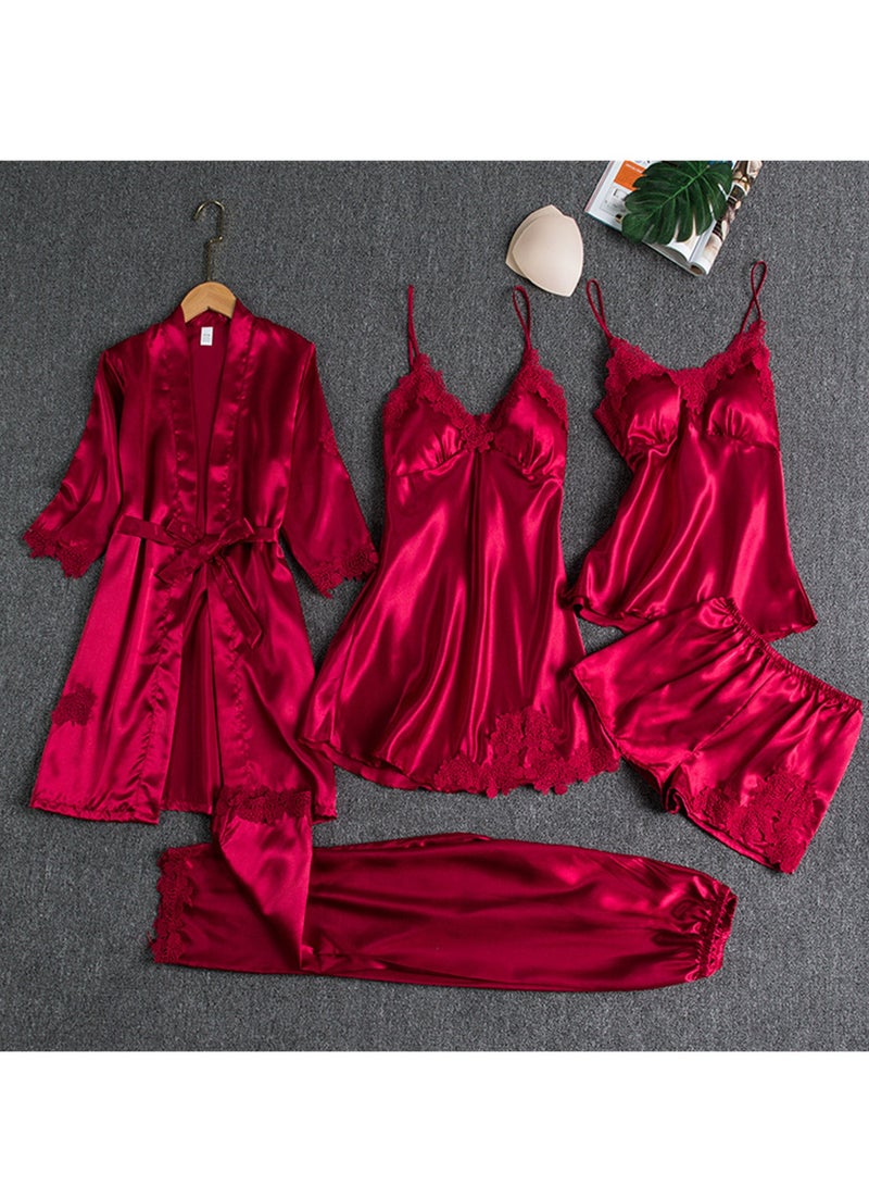 5pcs ice silk home wear long sleeve thin pajamas set  - Image 2