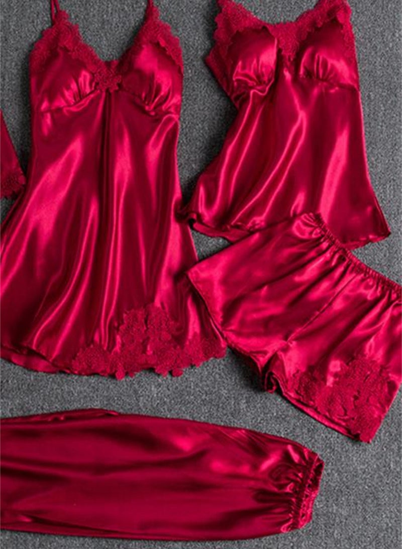 5pcs ice silk home wear long sleeve thin pajamas set  - Image 4