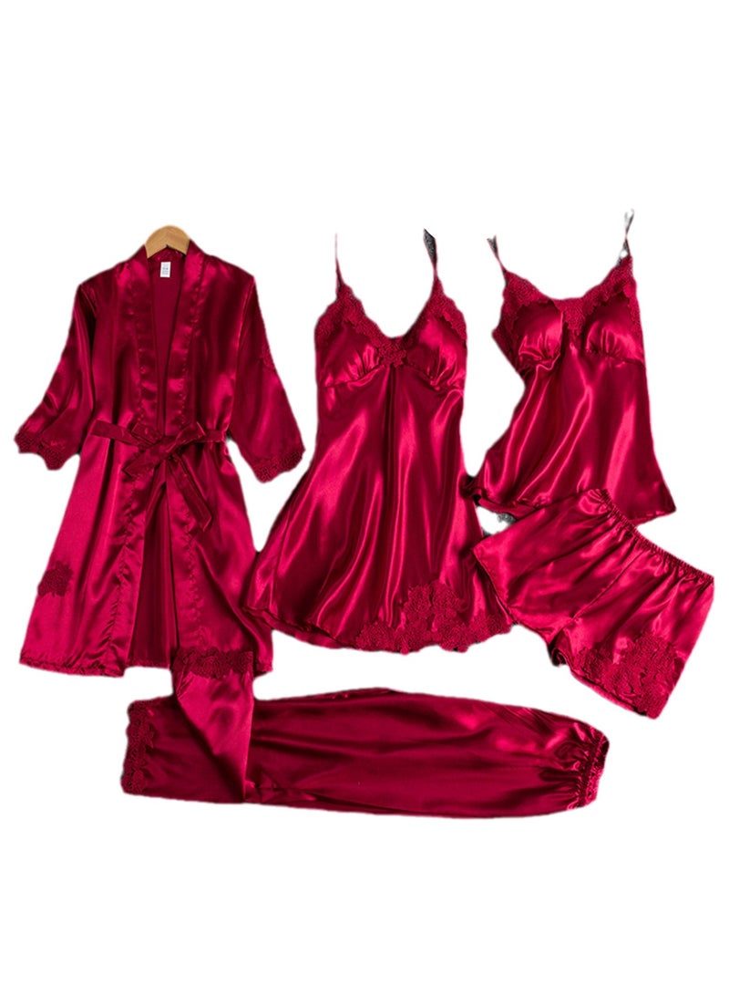 5pcs ice silk home wear long sleeve thin pajamas set  - Image 1