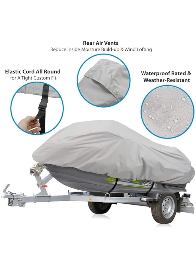 Pyle Waterproof Heavy Duty Jet Ski Cover - 139'' - 145'' Inch Resistant Watercraft Storage Cover With Adjustable Strap & Elastic Cord For Tight Custom Fit - Marine Grade Protection Pcvjs14, Gray - Image 3