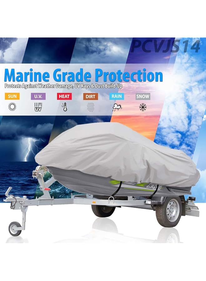 Pyle Waterproof Heavy Duty Jet Ski Cover - 139'' - 145'' Inch Resistant Watercraft Storage Cover With Adjustable Strap & Elastic Cord For Tight Custom Fit - Marine Grade Protection Pcvjs14, Gray - Image 4