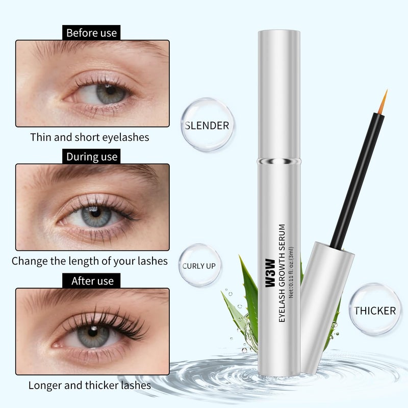QIC W3W Eyelash Growth Serum for Longer, Thicker Lashes â€“ Lash Enhancer with Natural Peptides & Caffeine, Gentle Lash Conditioner for Women, 3ml - Image 4