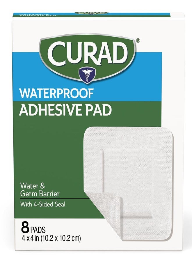 CURAD White Waterproof Adhesive Pads, 4" x 4", Advanced Wound Care, 1 Box, 8 Count - Image 1