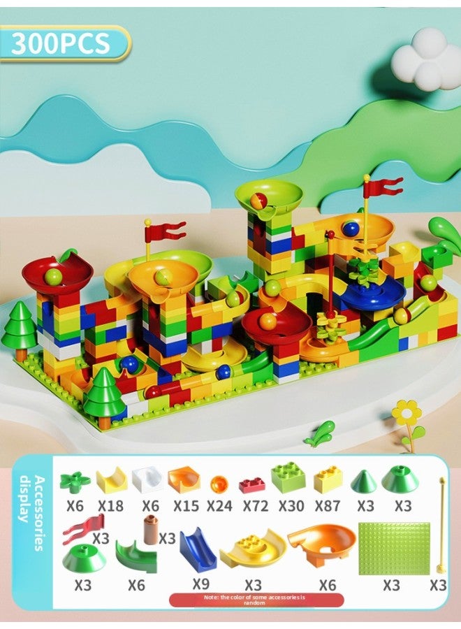 Varied Ball Slide Pinball Slide Track Building Blocks Assembled Toy Boy Big Particle Educational Children Kids-Color:[300pcs] Slide Building Blocks - Large Particles Containing 12 Balls + 3 Base Plates  - Image 1