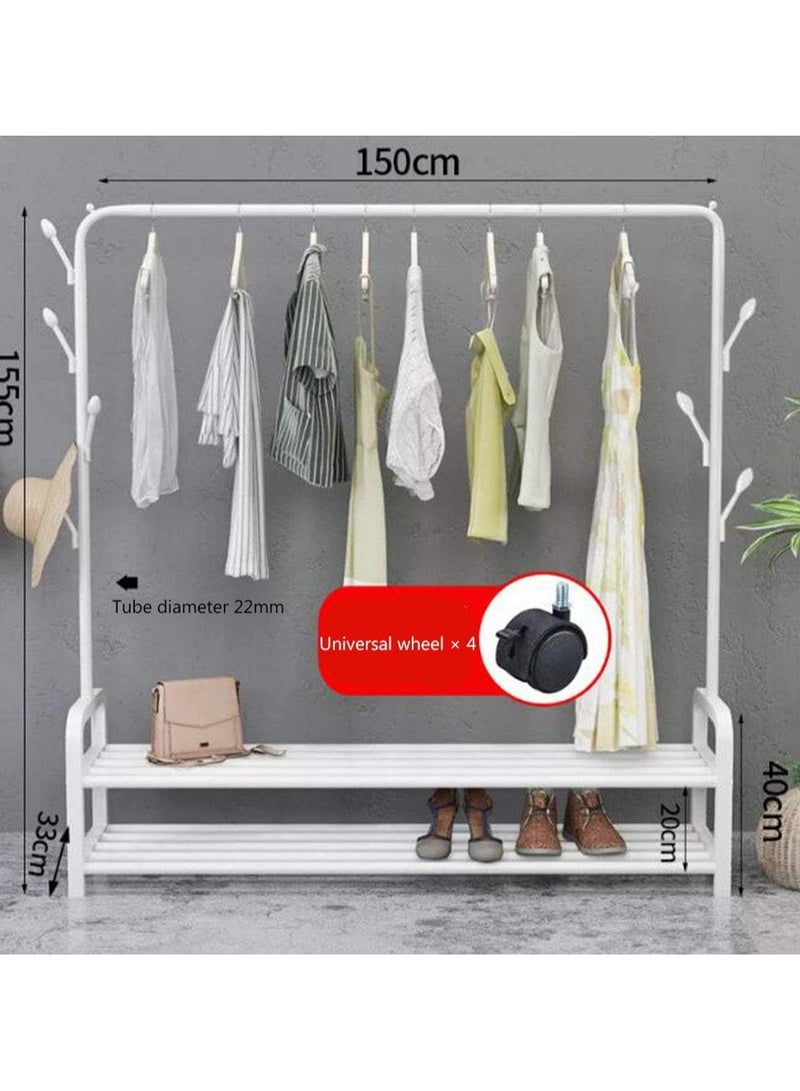 DubaiGallery Clothes Rails Garment Rack With Wheel Heavy Duty Clothes Rail With 4 Side Hooks And 2 Tier Lower Storage Shelf, For Home Bedroom Entryway  - Image 3