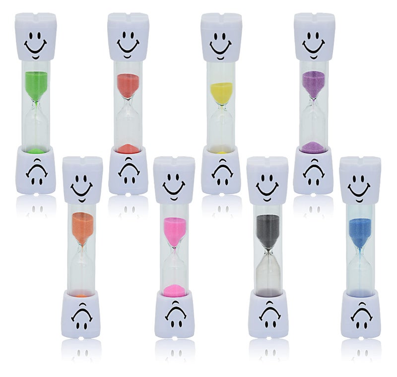 Yuronam 3 Minute Sand Timer Set 8 Pack Colorful Smiley Hourglass Timers for Kids Proper Tooth Brushing