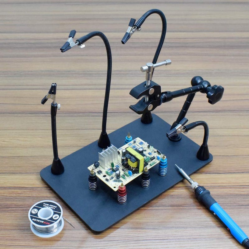 NOEVSBIG Magnetic Helping Hands Soldering Station with Large & Heavy Duty Base,2.16-inch Jaw Opening Soldering Clamp,4 PCB Holders,4 Flexible Arms Helping Hands for Electronic Repair Soldering Jewelry - Image 5