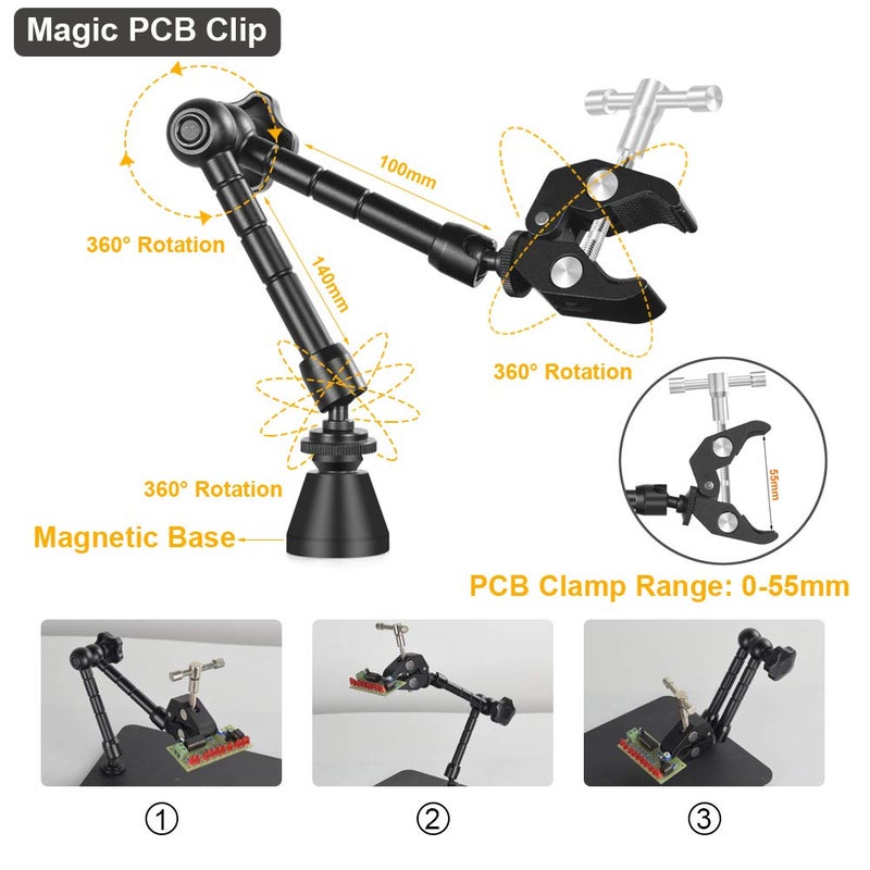 NOEVSBIG Magnetic Helping Hands Soldering Station with Large & Heavy Duty Base,2.16-inch Jaw Opening Soldering Clamp,4 PCB Holders,4 Flexible Arms Helping Hands for Electronic Repair Soldering Jewelry - Image 1