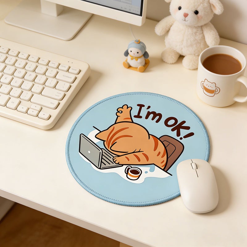 Round 7.87 Inch Cat Mouse Pad Non Slip Rubber Base For Gaming Office - Image 2
