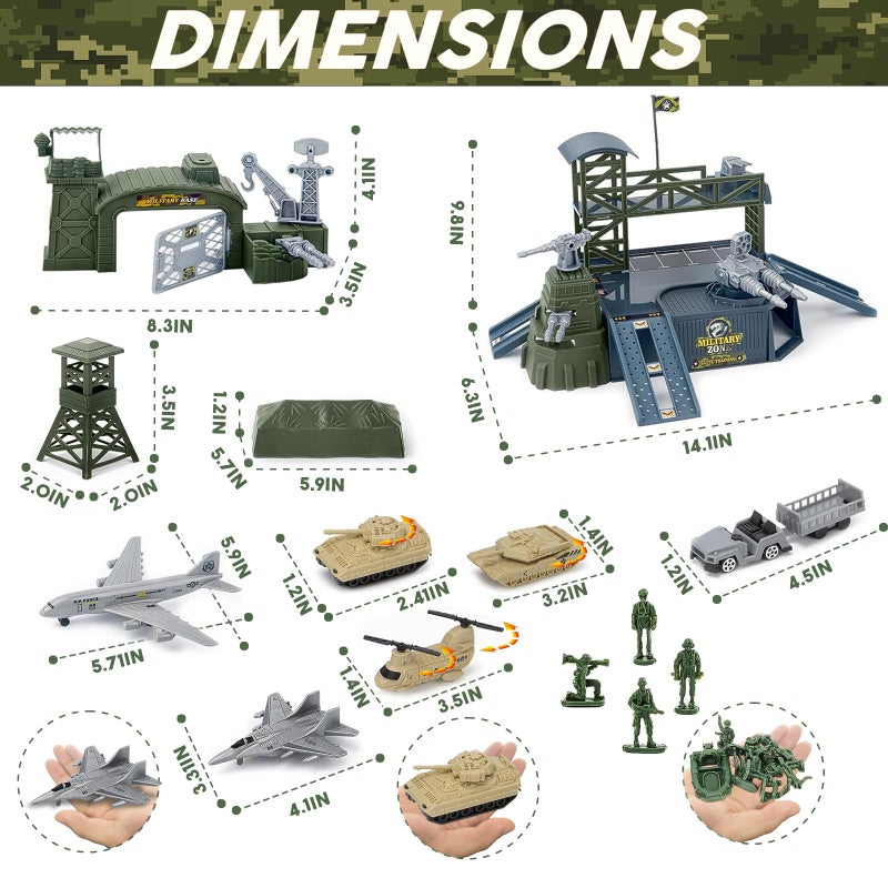WASAiKA Military Base Toy Sets, Army Toys Playset with Army Men Action Figures, Airplane Toy, Army Tank, Helicopter, Vehicles Accessories and Army Base Play Map, Birthday Present Toys for Boys - Image 5