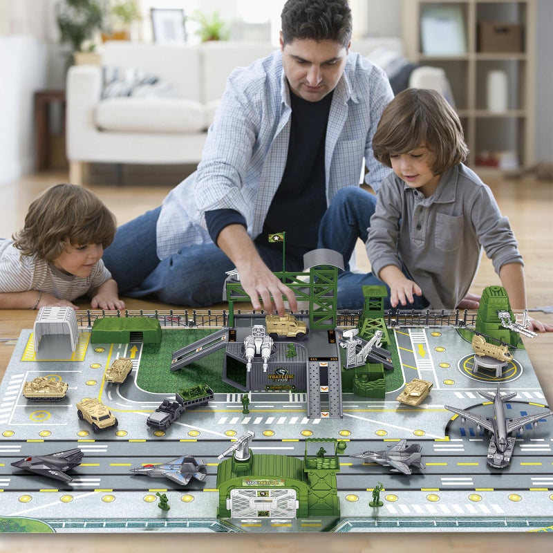 WASAiKA Military Base Toy Sets, Army Toys Playset with Army Men Action Figures, Airplane Toy, Army Tank, Helicopter, Vehicles Accessories and Army Base Play Map, Birthday Present Toys for Boys - Image 4