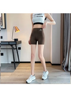 High Waist Shark Shorts Women Summer Yoga Cycling Three points of the plane [Curry color]]