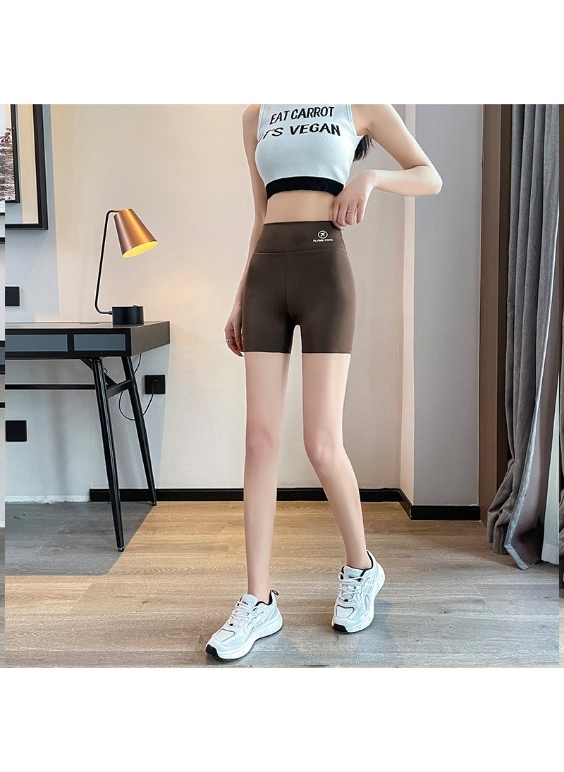 Generic - High Waist Shark Shorts Women Summer Yoga Cycling Three points of the plane [Curry color]] - Image 1