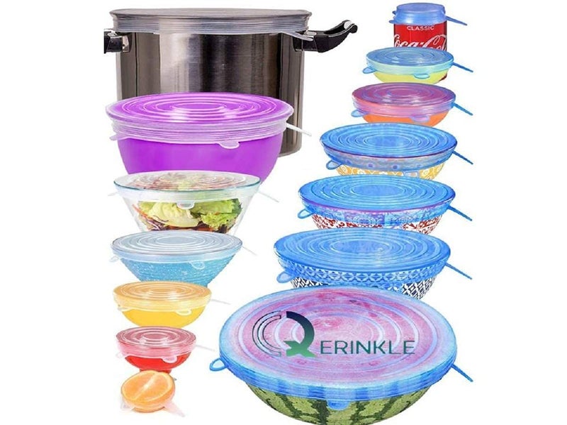 QERINKLE Microwave Safe Silicone Stretch Lids Reuseable Flexible Covers For Rectangle, Round, Square Bowls, Dishes, Plates, Cans, Jars, Glassware&Mugs(Free Size_Multicolor)(Set Of 6),10 x 5 x 5 cm - Image 3