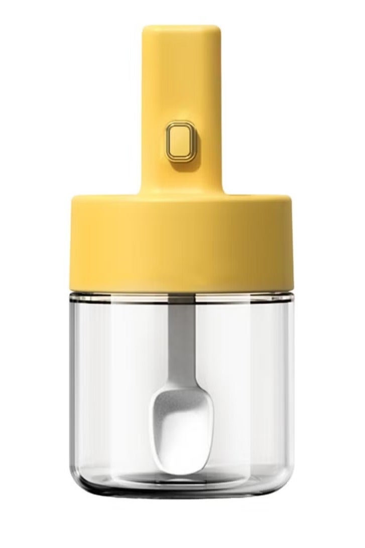 Spice Jar with Spoon, Glass Seasoning Jars, Odorless Sugar Container Salt Cellar Box, Silicone Lids Seasoning Containers Spice Jars, Condiment Containers With Flapper Caps for Kitchen Spices (5.9in)