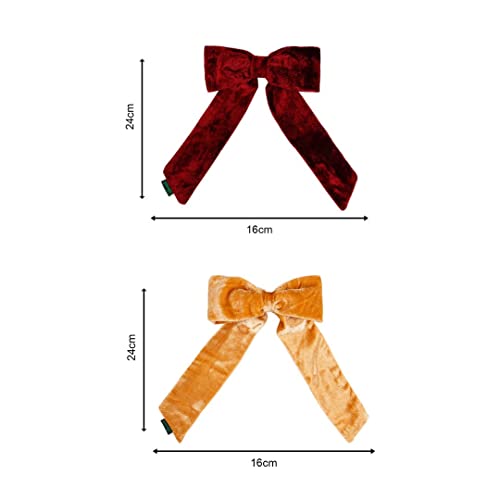 ARENDELLE Combo of 2 Large Velvet Hair Bows in Maroon and Beige - Image 2